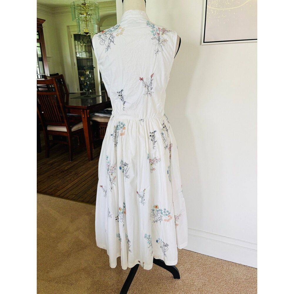 J.Crew Madison White Cotton-Poplin Floral Embroidered Dress Sz 10 Flare Skirt - Picture 3 of 12